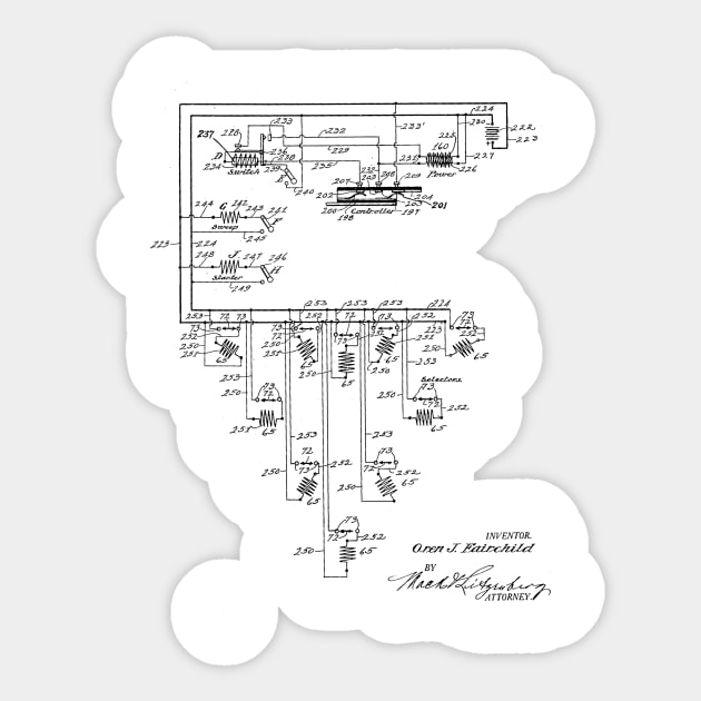 Automatic Bowling Mechanism Vintage Patent Hand Drawing Sticker by TheYoungDesigns